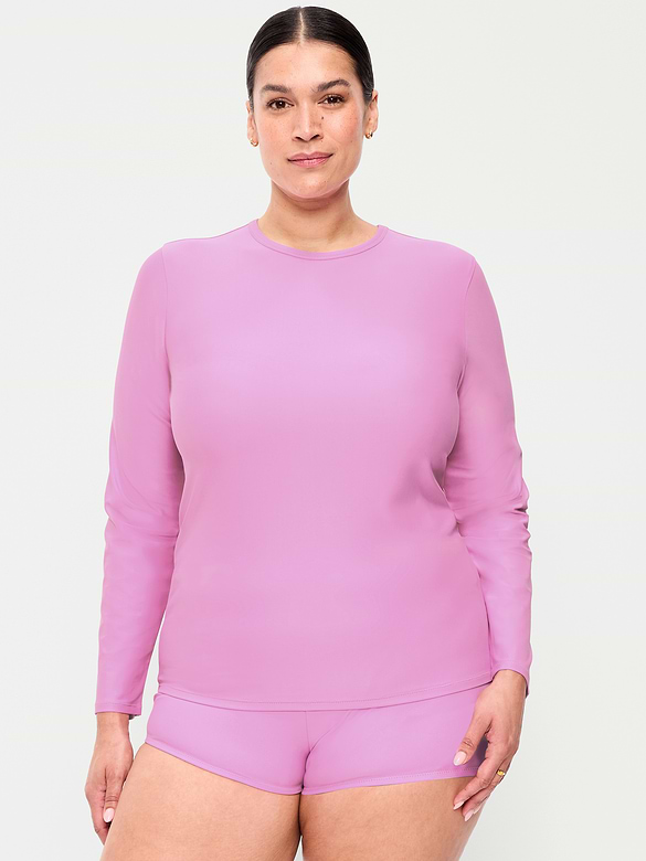 Long-Sleeve Matte Rashguard Swim Top