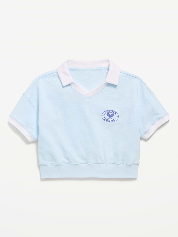 Polo rétro court en jersey bouclette à manches courtes pour fille