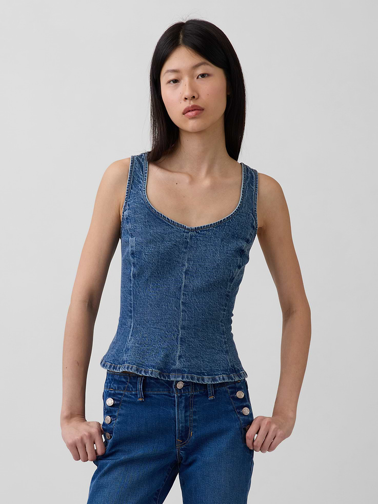 Image number 1 showing, Denim Fitted Peplum Top