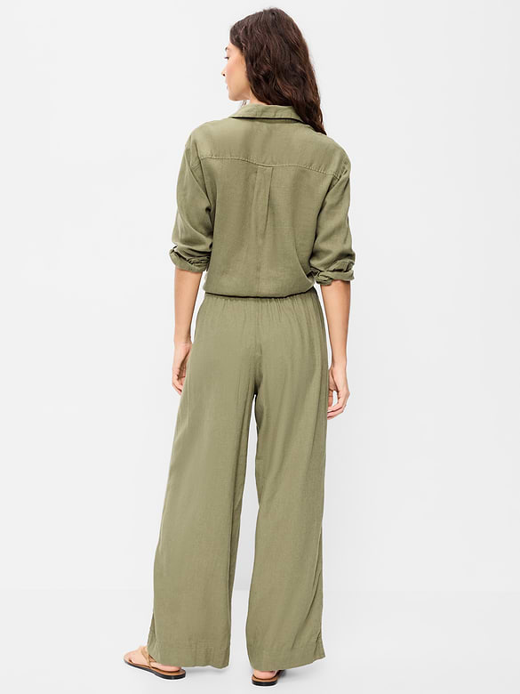 High-Waisted Linen-Blend Super Wide-Leg Pants