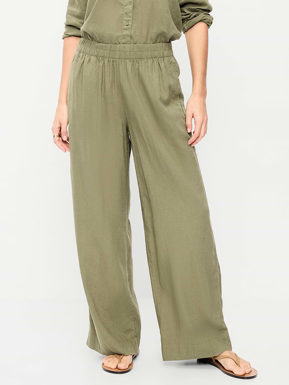 High-Waisted Linen-Blend Super Wide-Leg Pants
