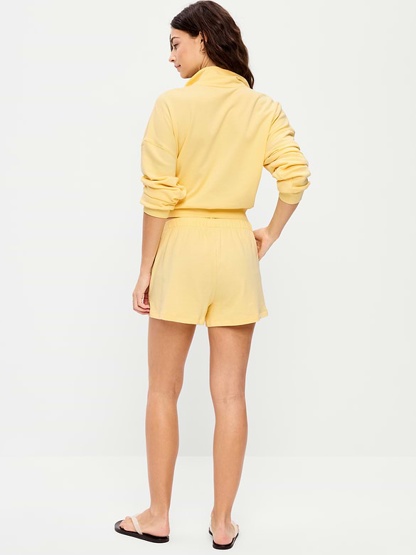 Short ample en denim à taille haute à logo, entrejambe de 7,5 cm