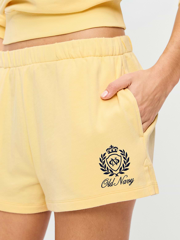Short ample en denim à taille haute à logo, entrejambe de 7,5 cm