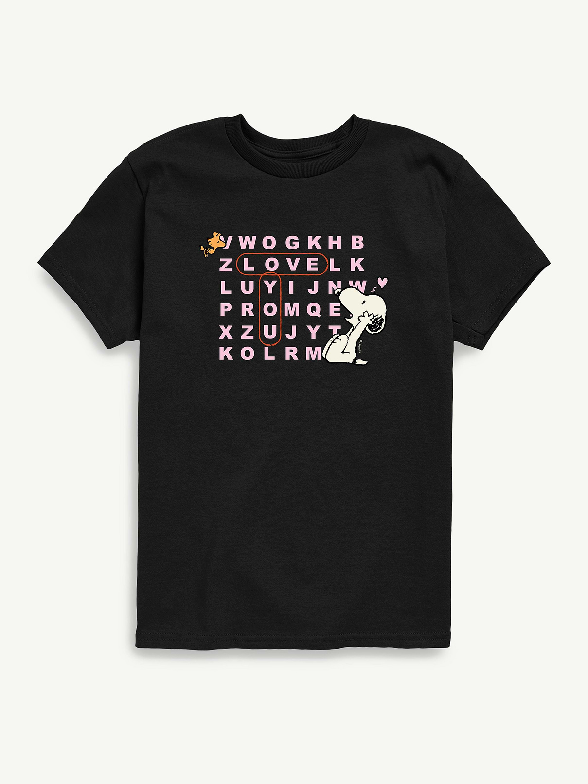 Image 1 of 4, Spread the love in this Peanuts I Love You More Snoopy Word Search Tee. With a charming graphic and comfy short sleeves, it’s a fun pick for fans of Snoopy and all things sweet.