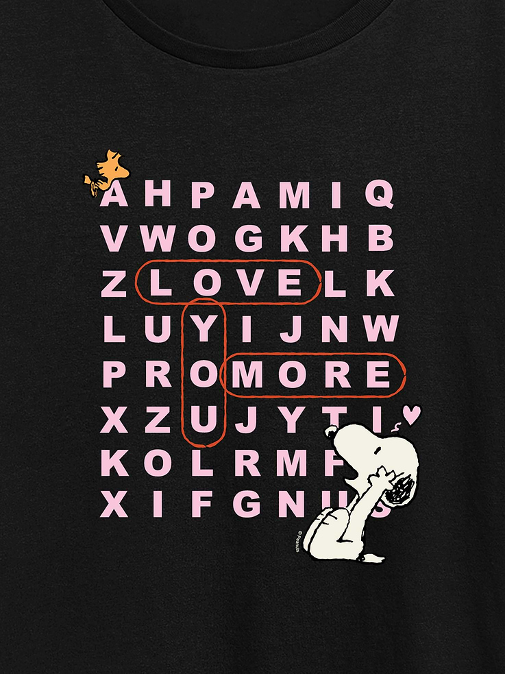 Image number 2 showing, Peanuts I Love You More Snoopy Word Search Short Sleeve Graphic Tee