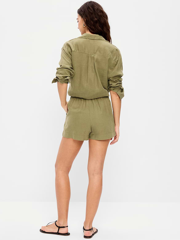 High-Waisted Beach Linen Pull-On Shorts