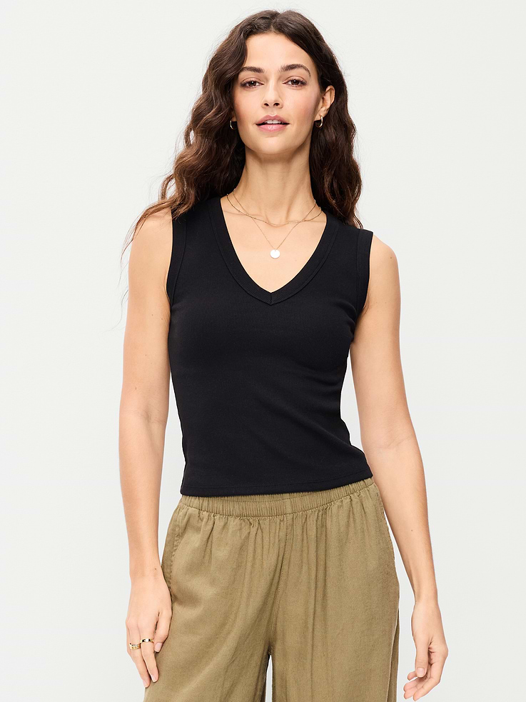 L'image numéro 1 présente Camisole courte moulante à encolure en V