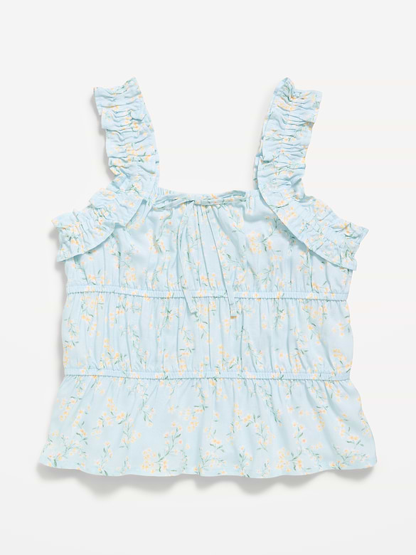 Printed Sleeveless Ruffled Top for Girls