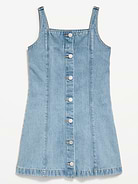 Image number 3 showing, Sleeveless Fit and Flare Button-Front Jean Dress for Girls