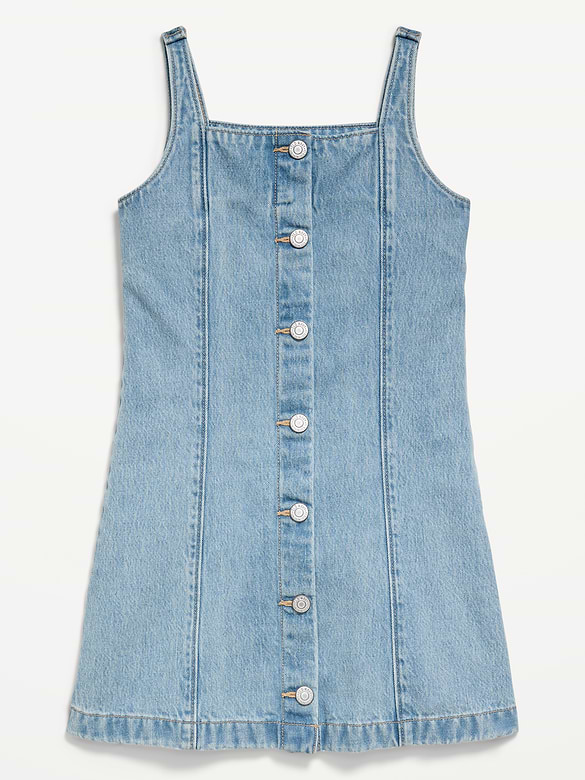 Robe ajustée et évasée en denim à manches longues et devant boutonné pour fille