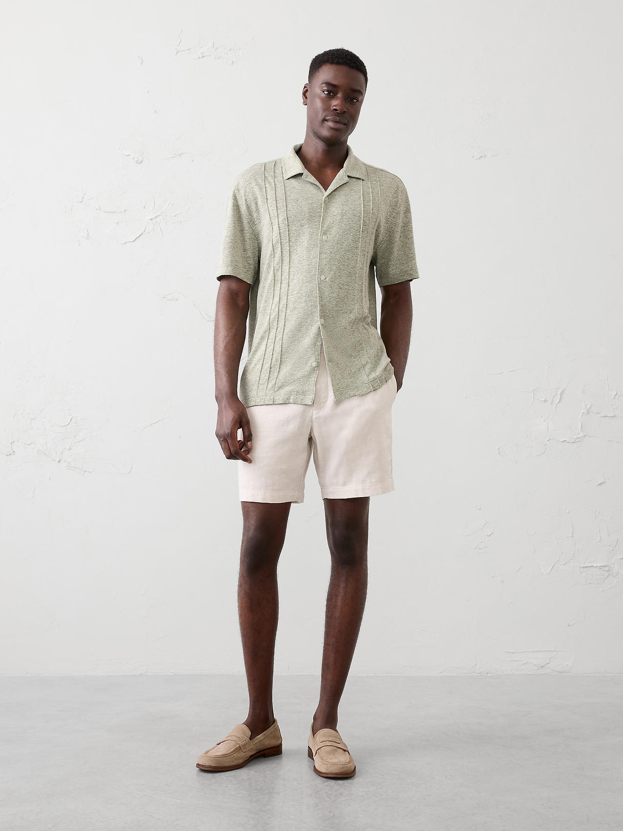 Standard-Fit Linen-Blend Pintuck Polo | Banana Republic Factory