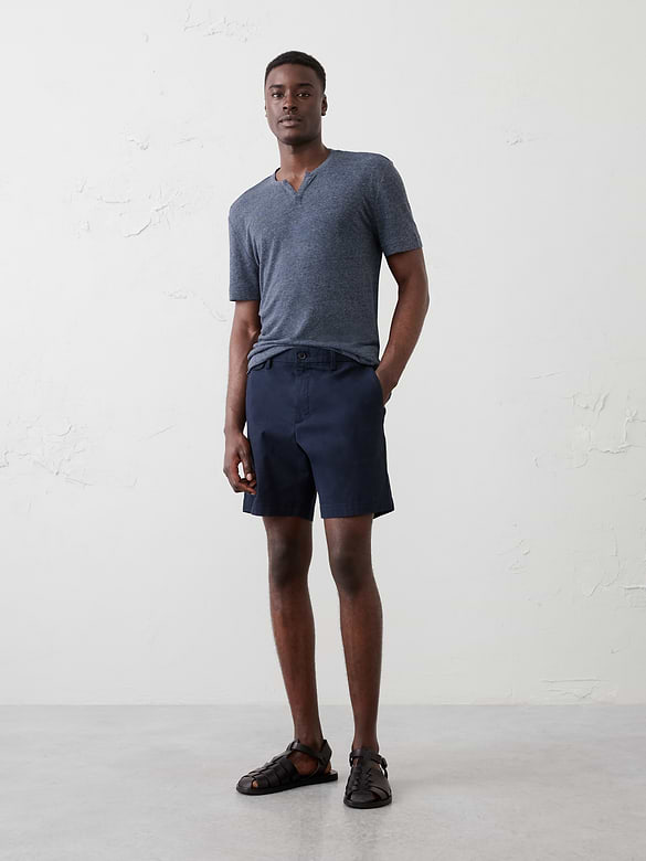 Standard-Fit Linen-Blend Notch T-Shirt