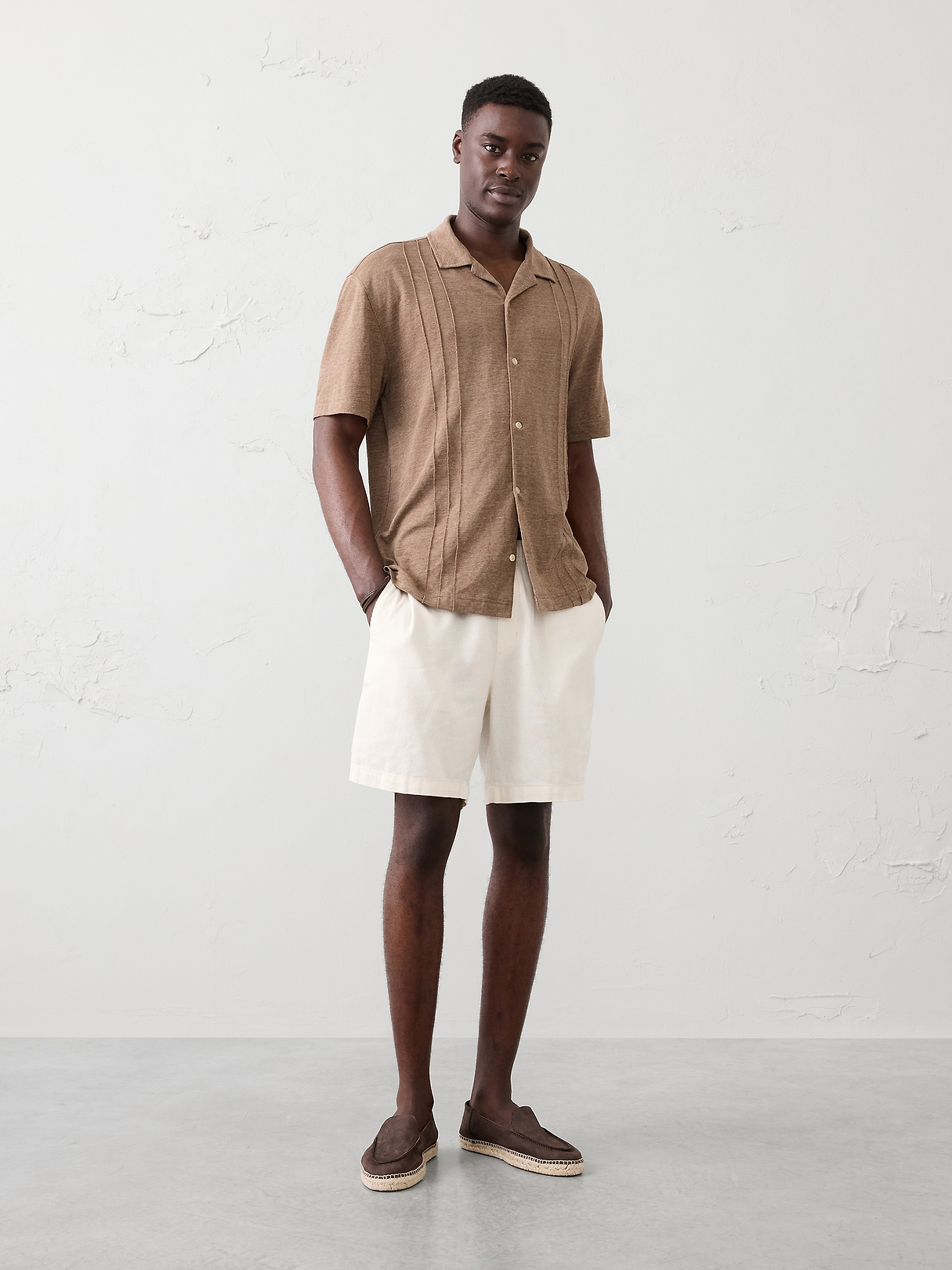Standard-Fit Linen-Blend Pintuck Polo | Banana Republic Factory
