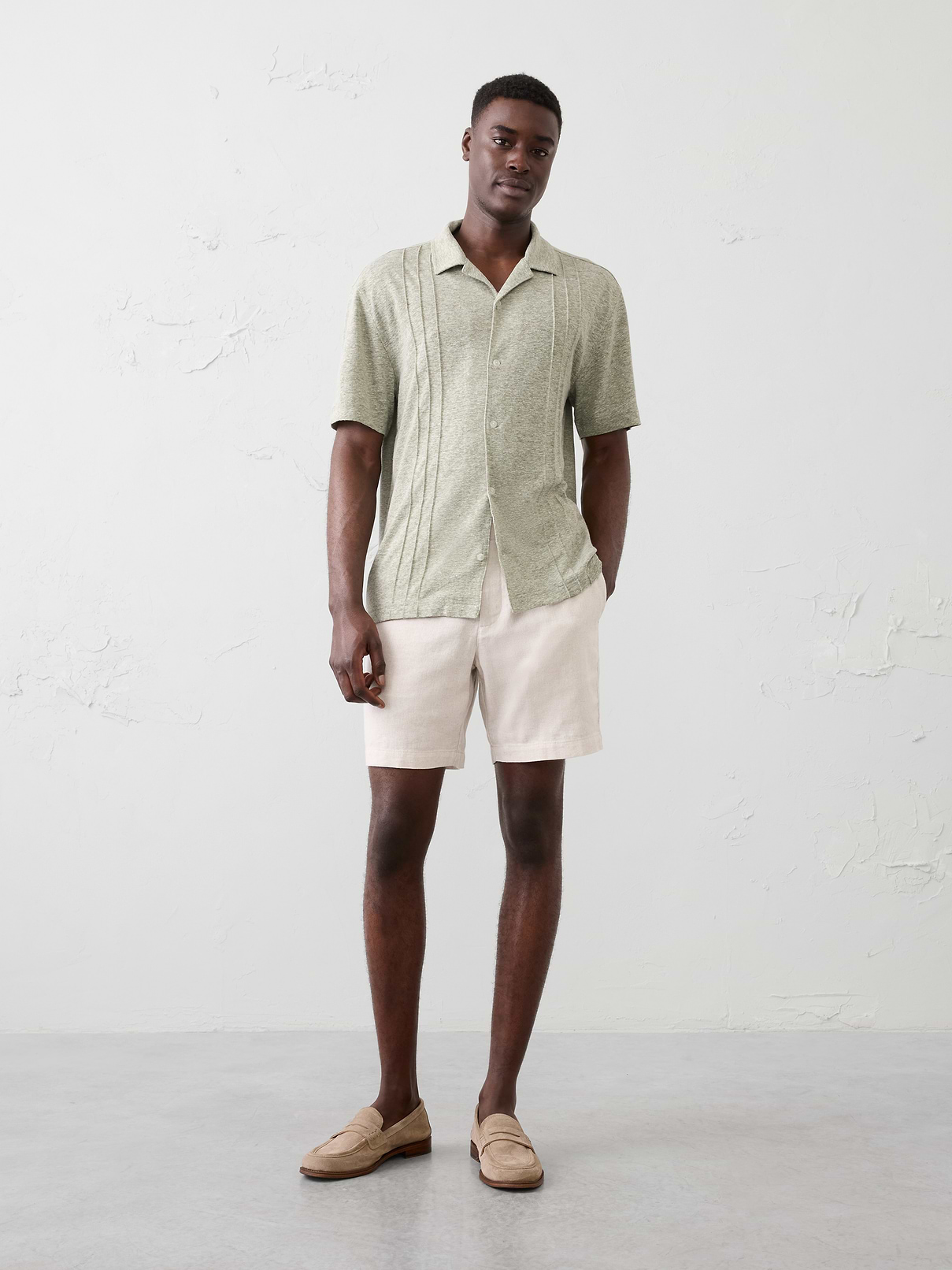 Standard-Fit Linen-Blend Pintuck Polo | Banana Republic Factory