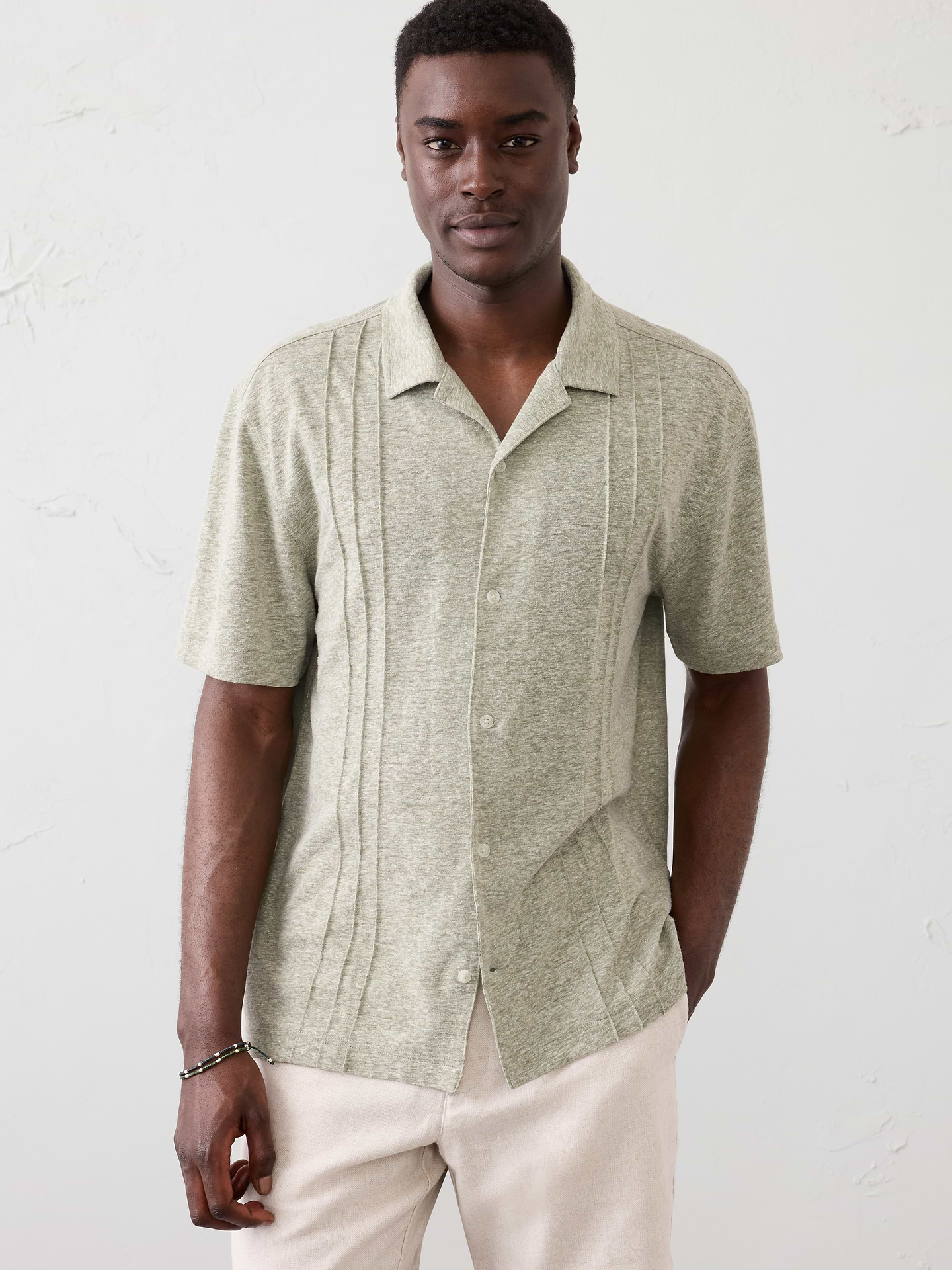 Image number 1 showing, Standard-Fit Linen-Blend Pintuck Polo