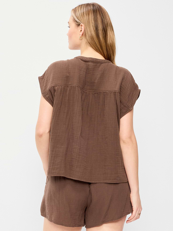 Image number 6 showing, Short-Sleeve Crinkle Gauze Popover Top