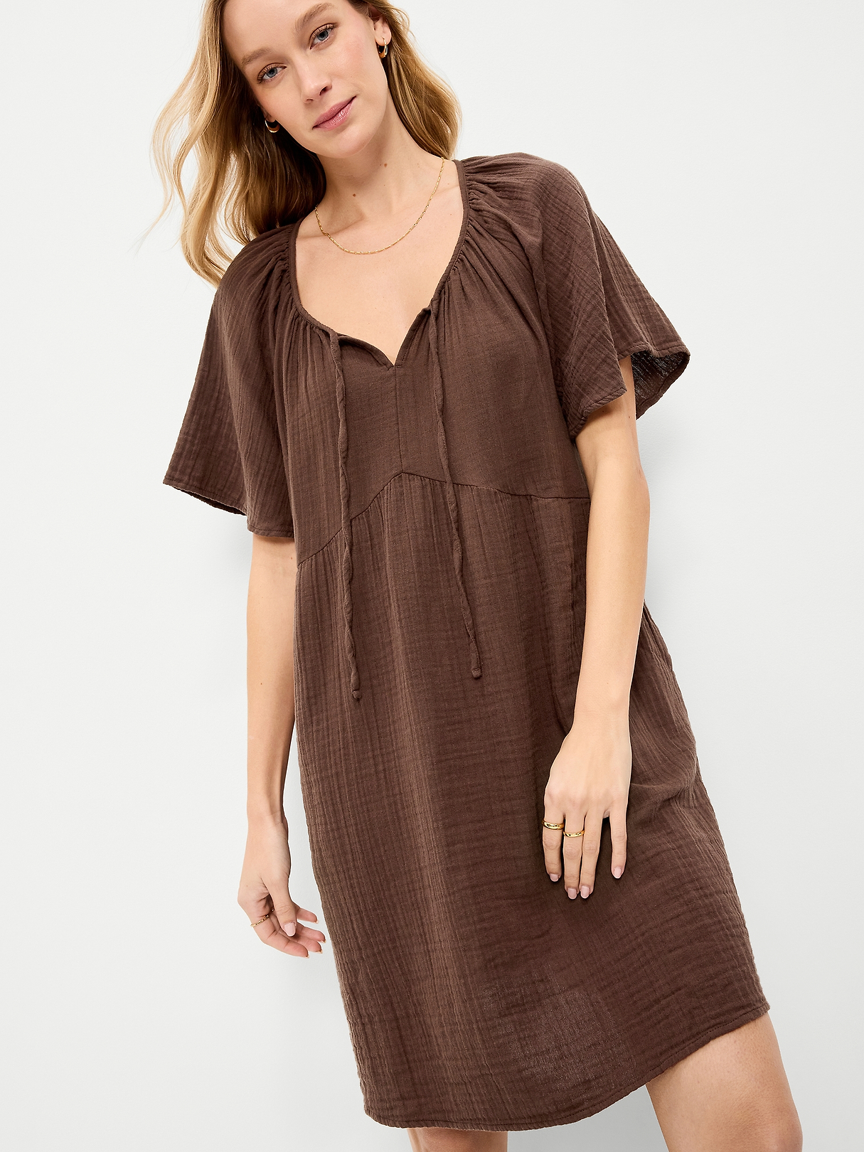 Crinkle Gauze Flutter-Sleeve Mini Swing Dress | Old Navy
