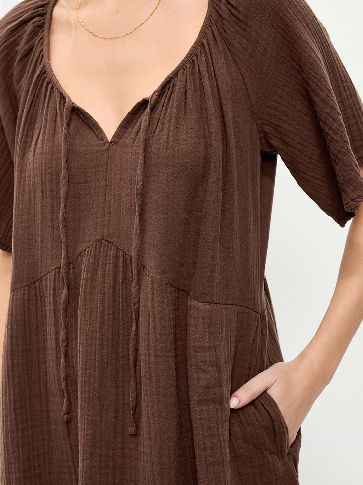 Image number 5 showing, Crinkle Gauze Flutter-Sleeve Mini Swing Dress