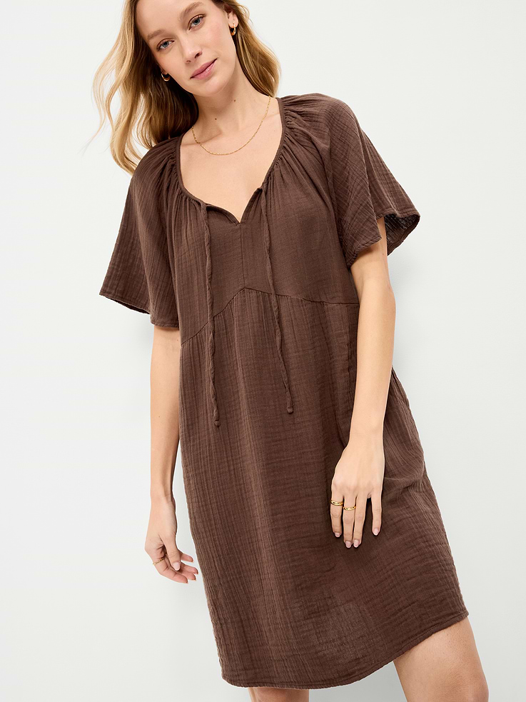 Image number 3 showing, Crinkle Gauze Flutter-Sleeve Mini Swing Dress