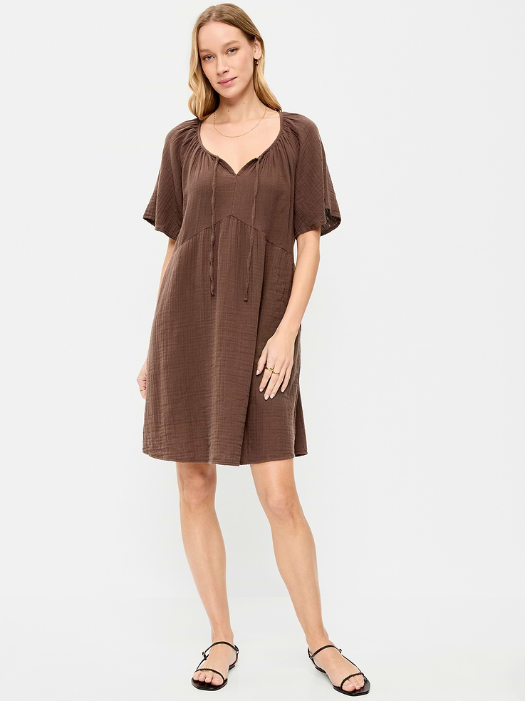 Image number 1 showing, Crinkle Gauze Flutter-Sleeve Mini Swing Dress
