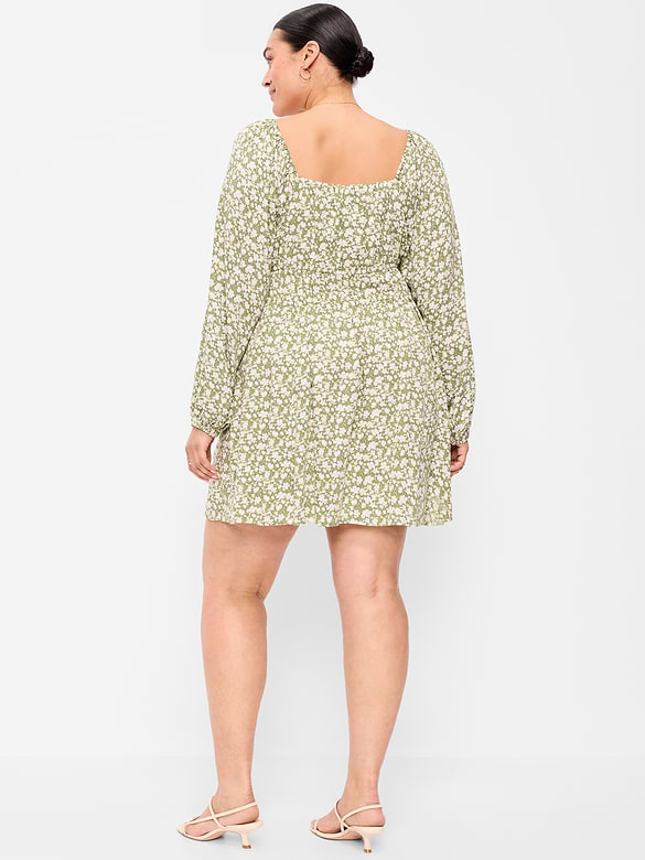 Long-Sleeve Square-Neck Mini Dress