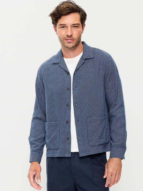 Long-Sleeve Textured Camp Shirt
