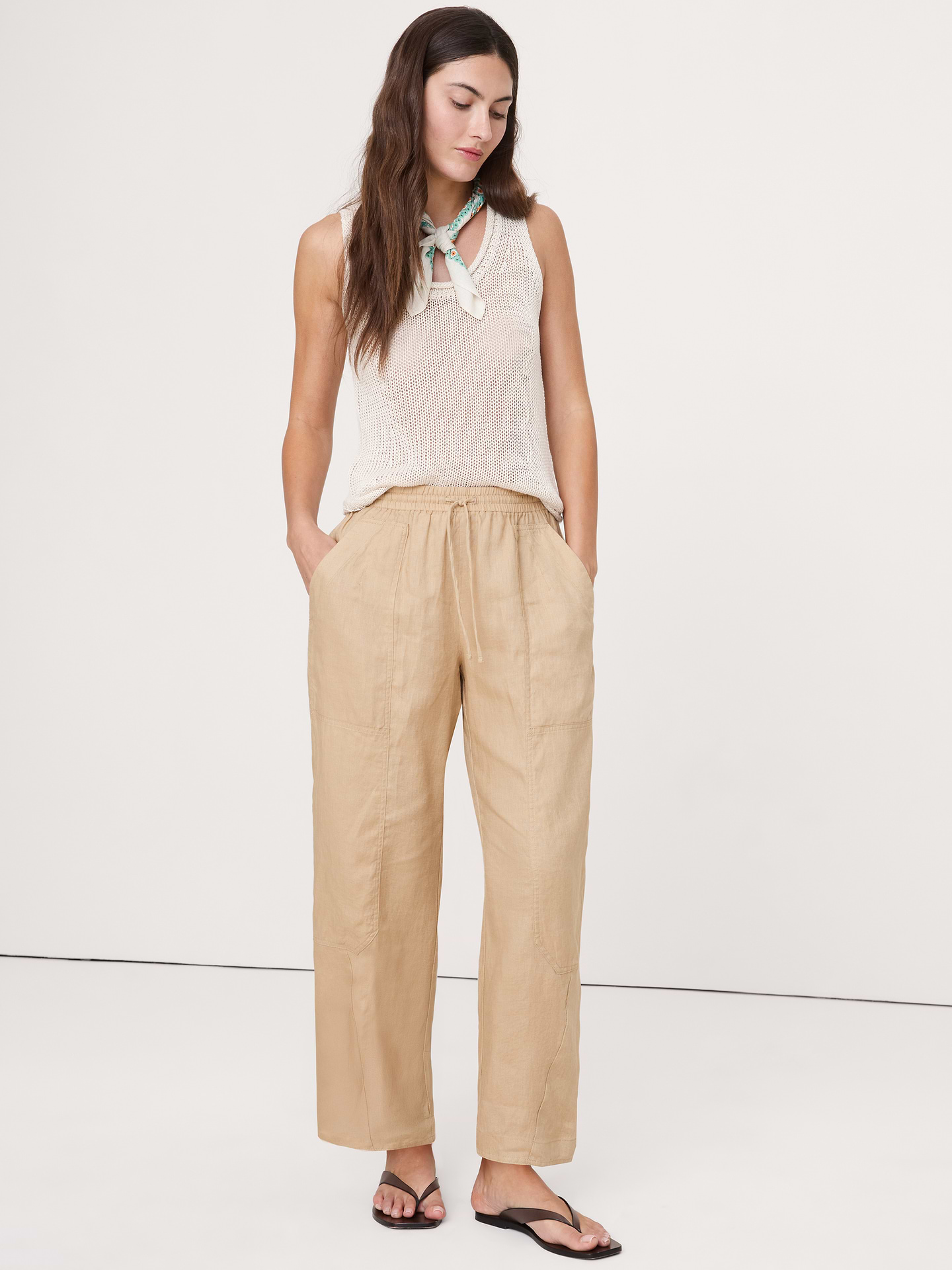 Image number 1 showing, Barrel-Leg Linen Pull-On Pant