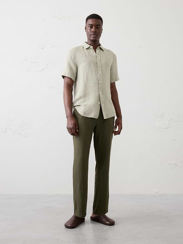 Slim-Straight Linen-Blend Trouser