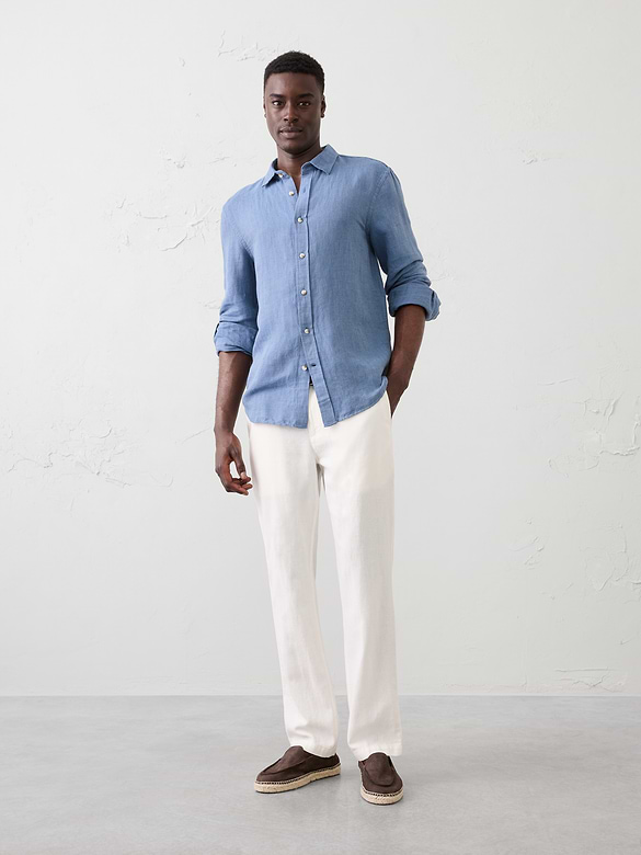 Slim-Straight Linen-Blend Trouser