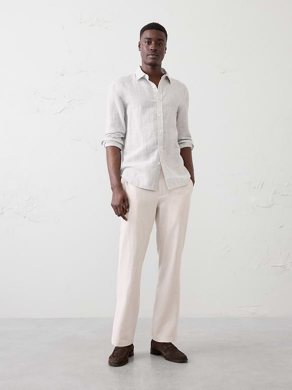 Slim-Straight Linen-Blend Trouser