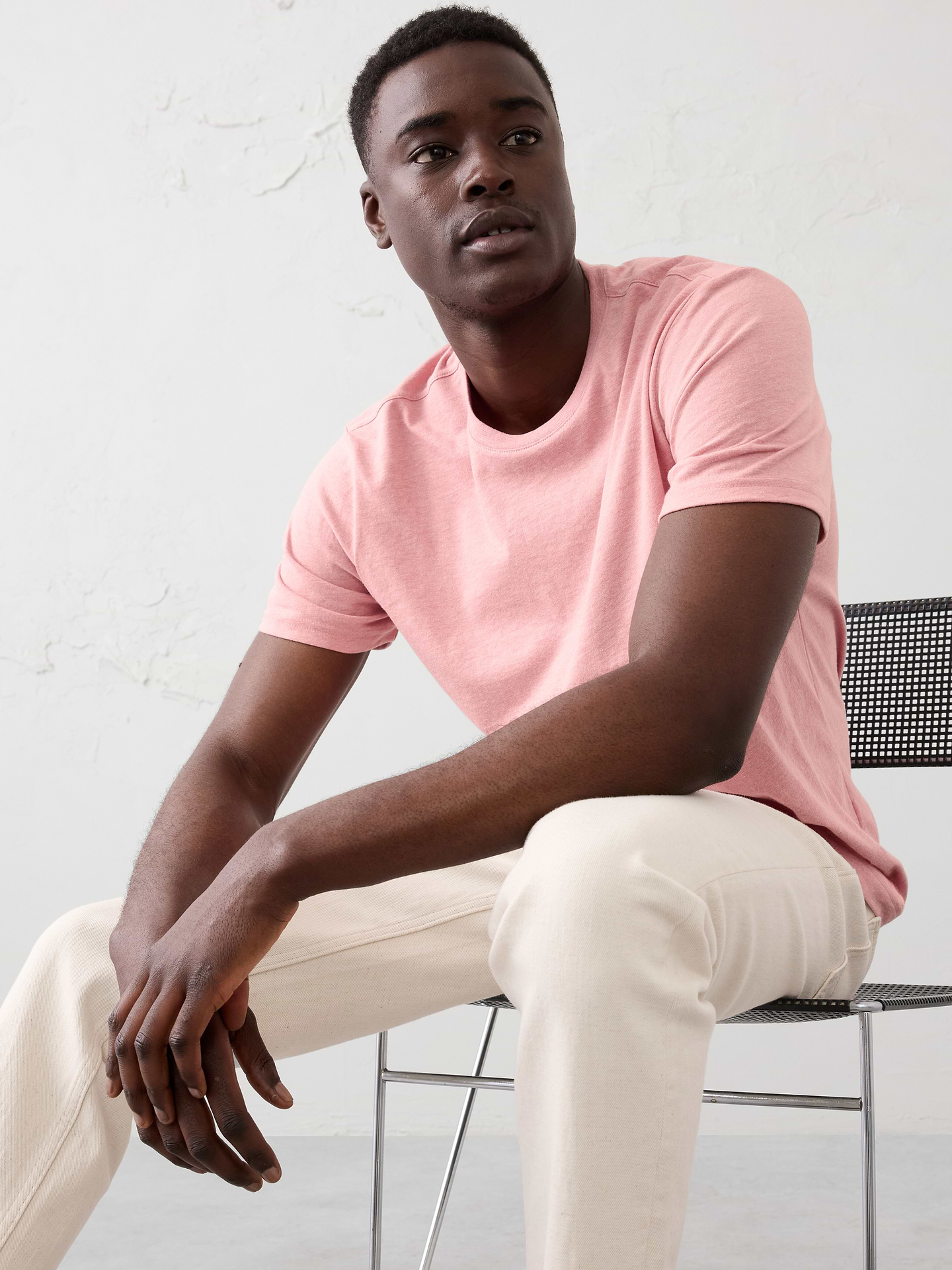 Image 1 of 8, In efforts to lower our environmental impact, we consciously crafted this T-shirt using cotton and recycled fibers made from 6 post-consumer plastic bottles., Crew neck. Short sleeves., Straight hem., Made exclusively for Banana Republic Factory., Product #604917
