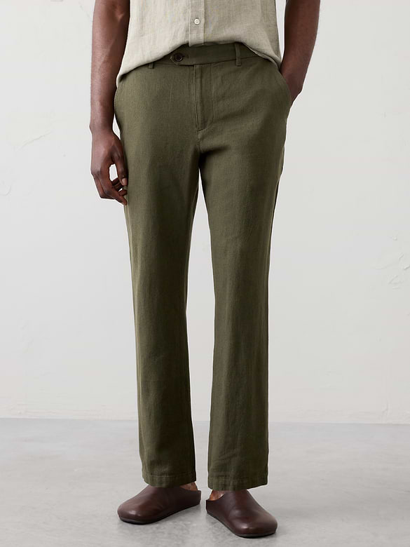 Slim-Straight Linen-Blend Trouser