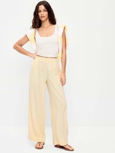 linen dress pants womens Wine Bossa Wide-Leg in Colorful The natural tone keeps them timeless and versatile Women's Linen-Stretch Slim-Leg Pants (Brown)