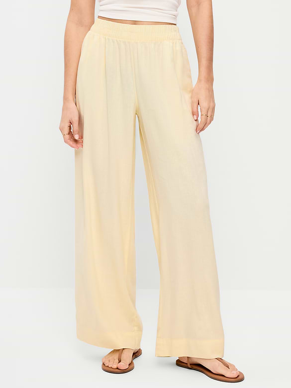 High-Waisted Linen-Blend Super Wide-Leg Pants