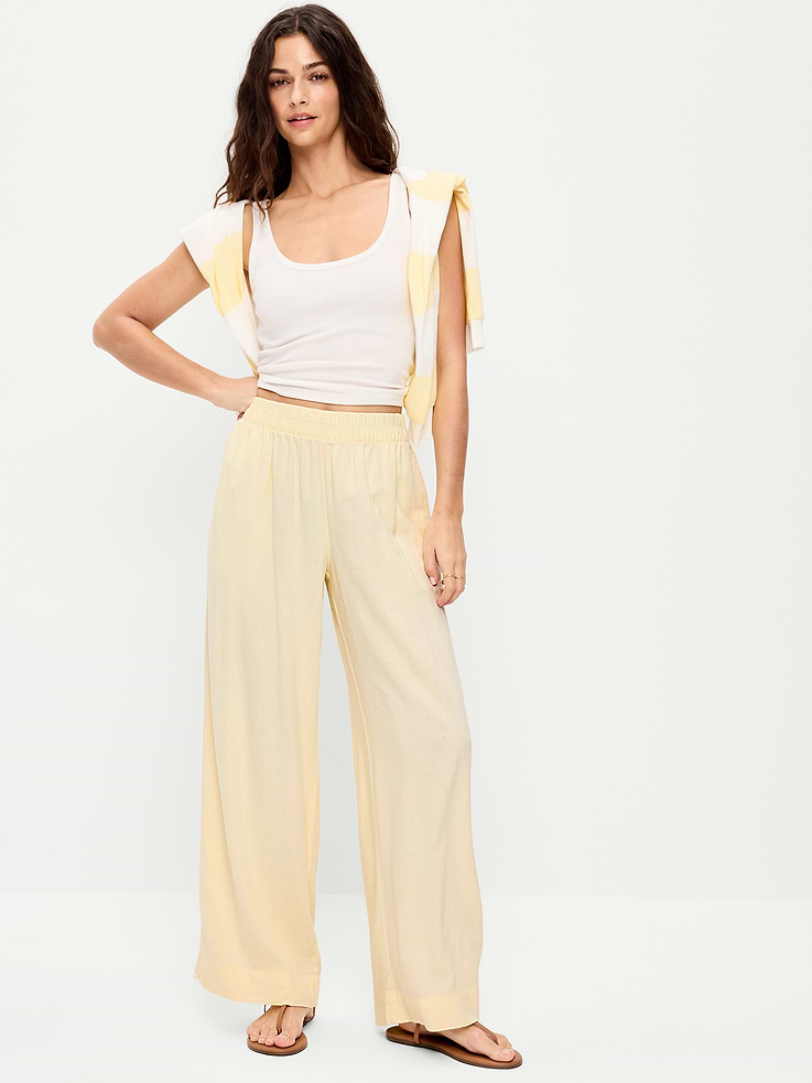 Image number 1 showing, High-Waisted Linen-Blend Super Wide-Leg Pants