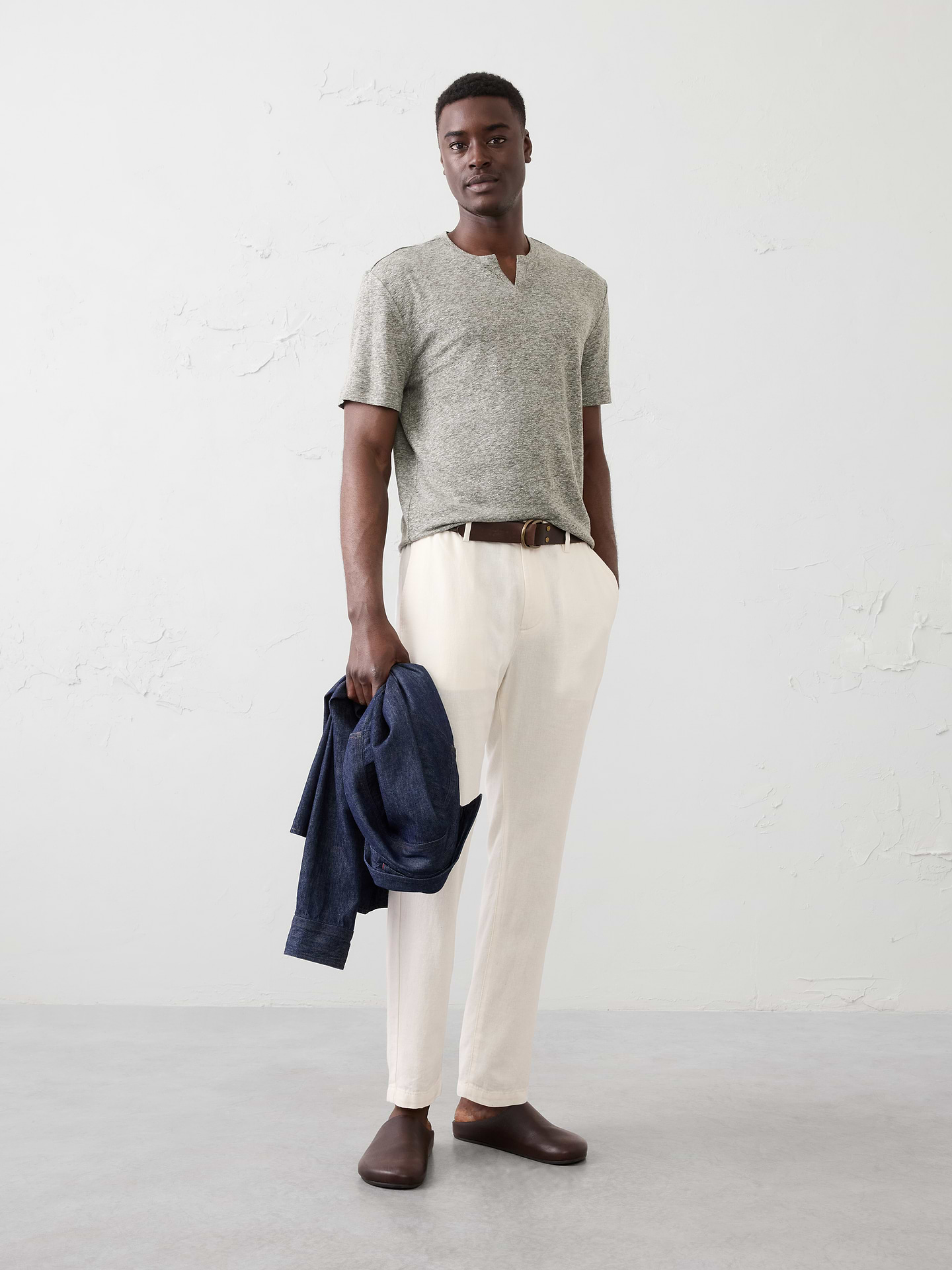 Image number 1 showing, Standard-Fit Linen-Blend Notch T-Shirt