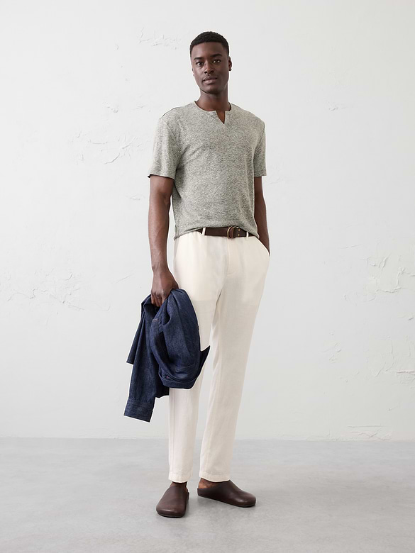 Standard-Fit Linen-Blend Notch T-Shirt