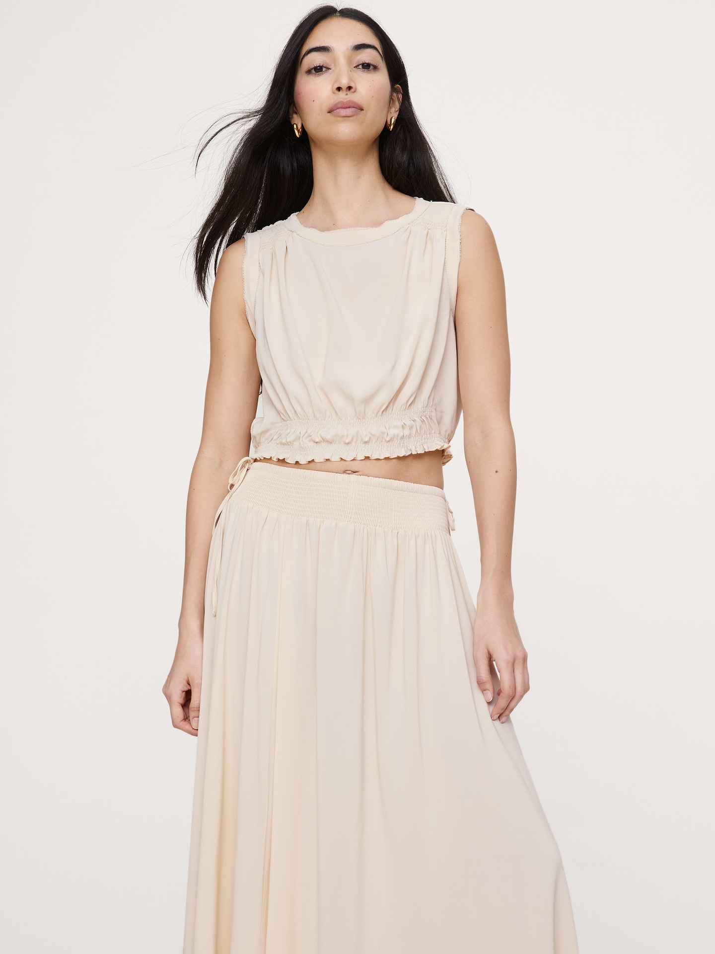 Image number 1 showing, Smocked Georgette Cropped Tank