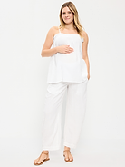 Image number 1 showing, Maternity Rollover-Waist Crinkle Gauze Barrel Leg Ankle Pants