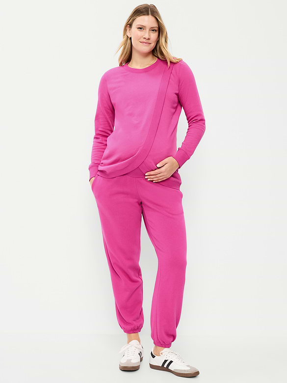 Maternity Rollover-Waist Fleece Jogger