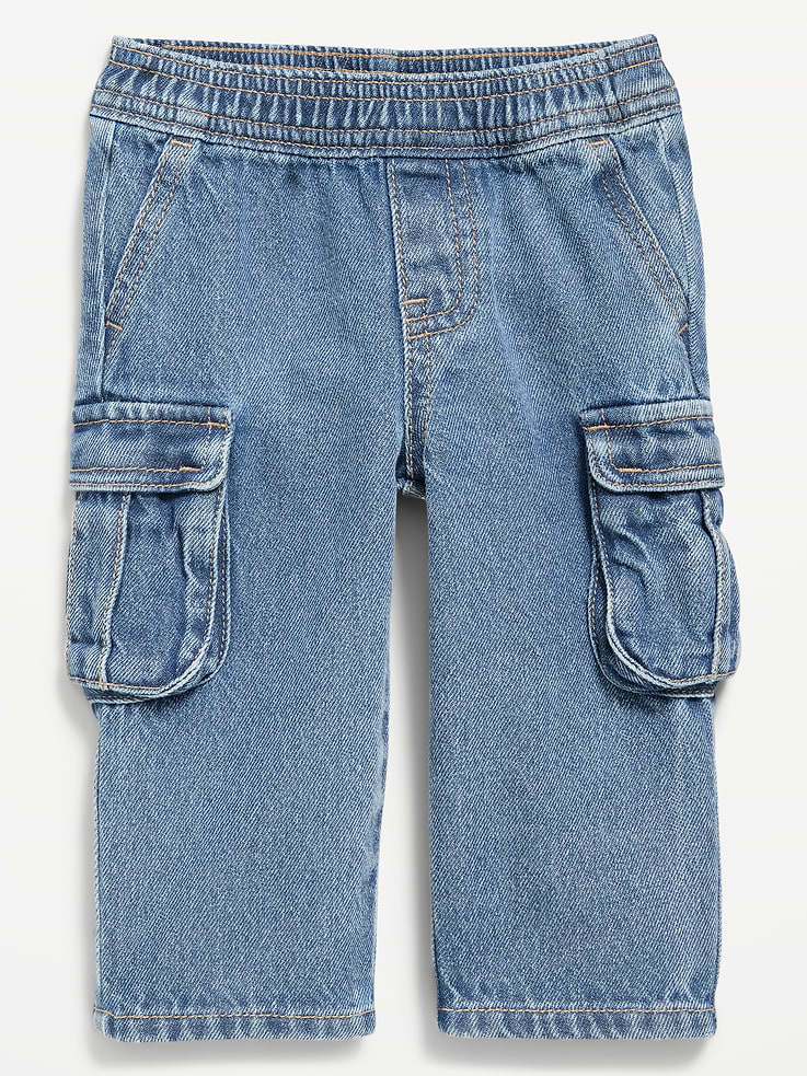 Image 1 of 1, elasticized waistband, faux fly, diagonal on-seam pockets, cargo pockets at each leg, barrel leg, Product #894473