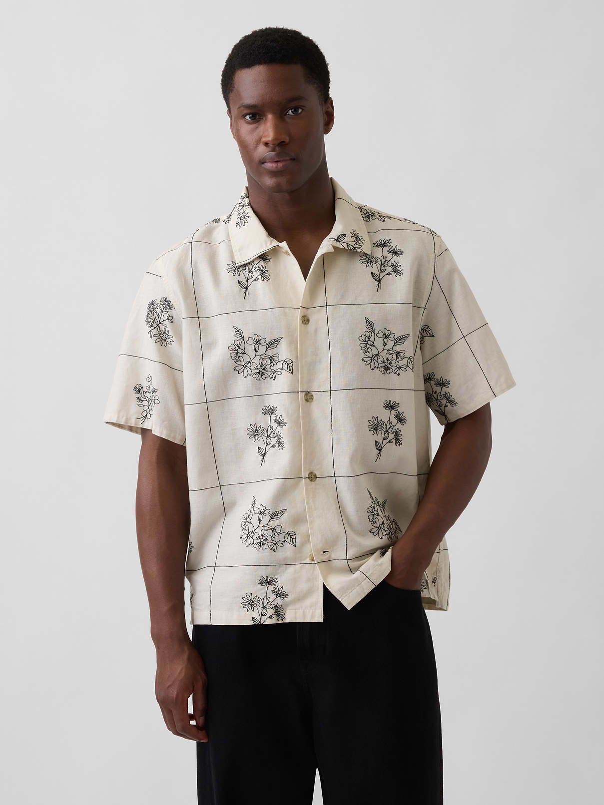 Linen-Cotton Relaxed Straight-Hem Shirt