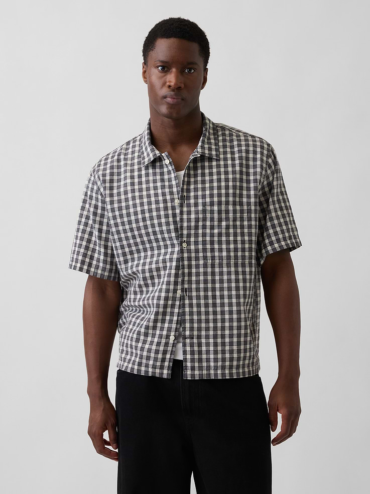 Image number 1 showing, Linen-Cotton Relaxed Straight-Hem Shirt