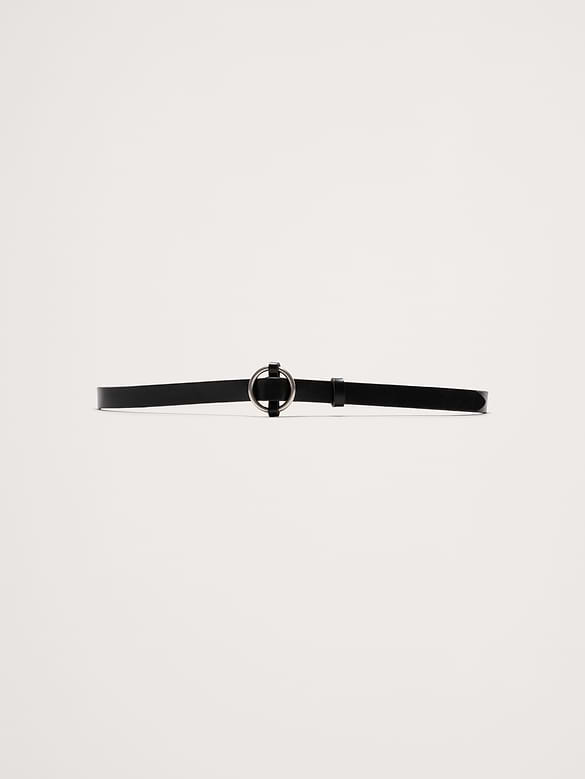 Leather Circle-Buckle Skinny Belt