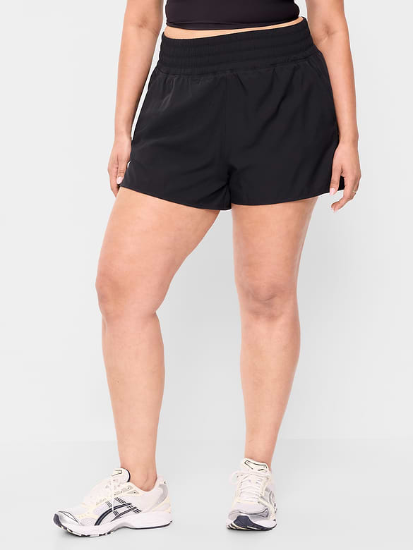 Short de course froissé à taille très haute, entrejambe de 7,5 cm