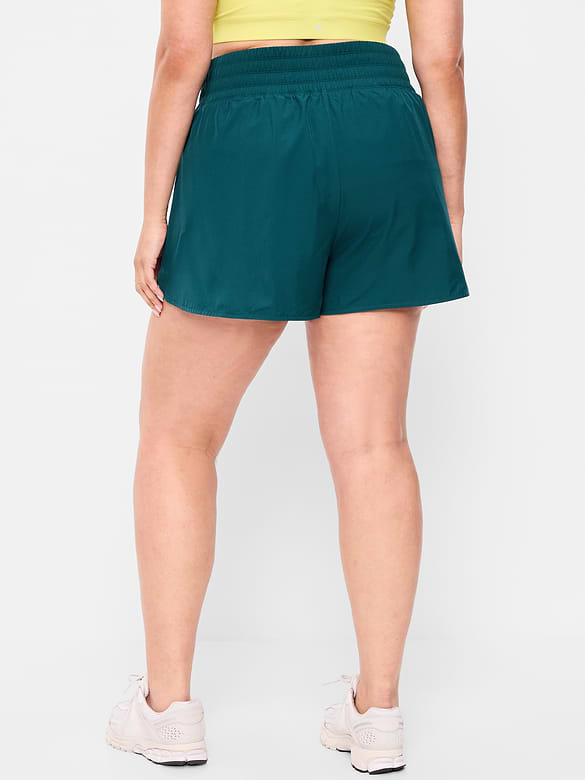 Short de course froissé à taille très haute, entrejambe de 7,5 cm