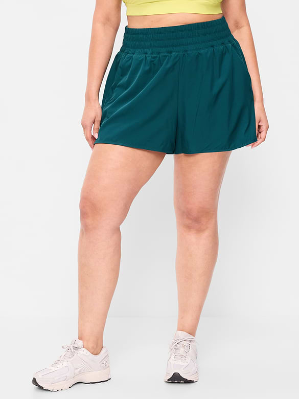Short de course froissé à taille très haute, entrejambe de 7,5 cm