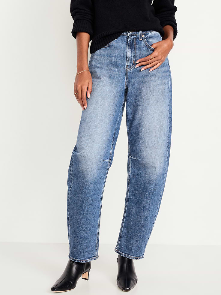 Image number 2 showing, High-Waisted Barrel Jeans