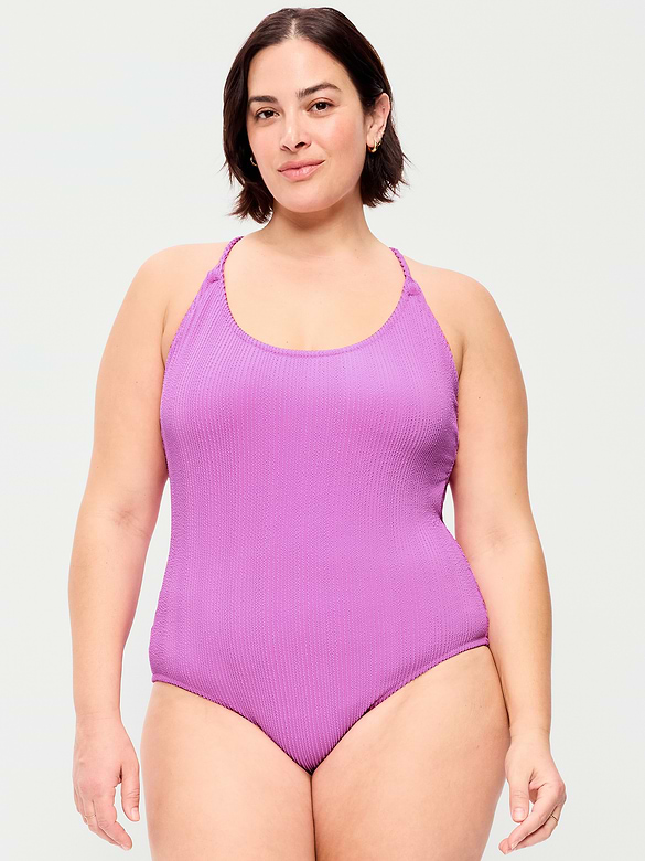 Ribbed Braided-Strap One-Piece Swimsuit