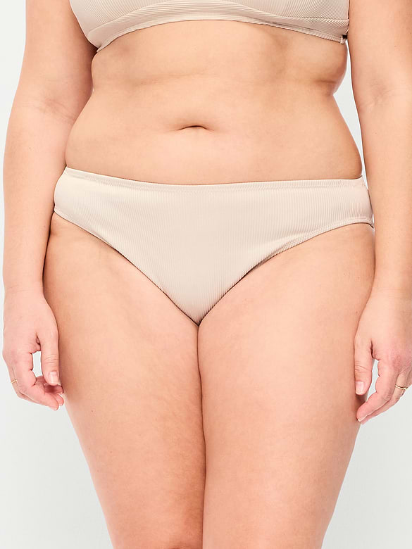 Ribbed Mid-Rise Bikini Swim Bottoms